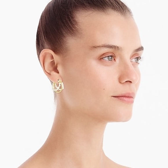J. CREW Layered Pearl Hoop Earrings NWT - Picture 2 of 9